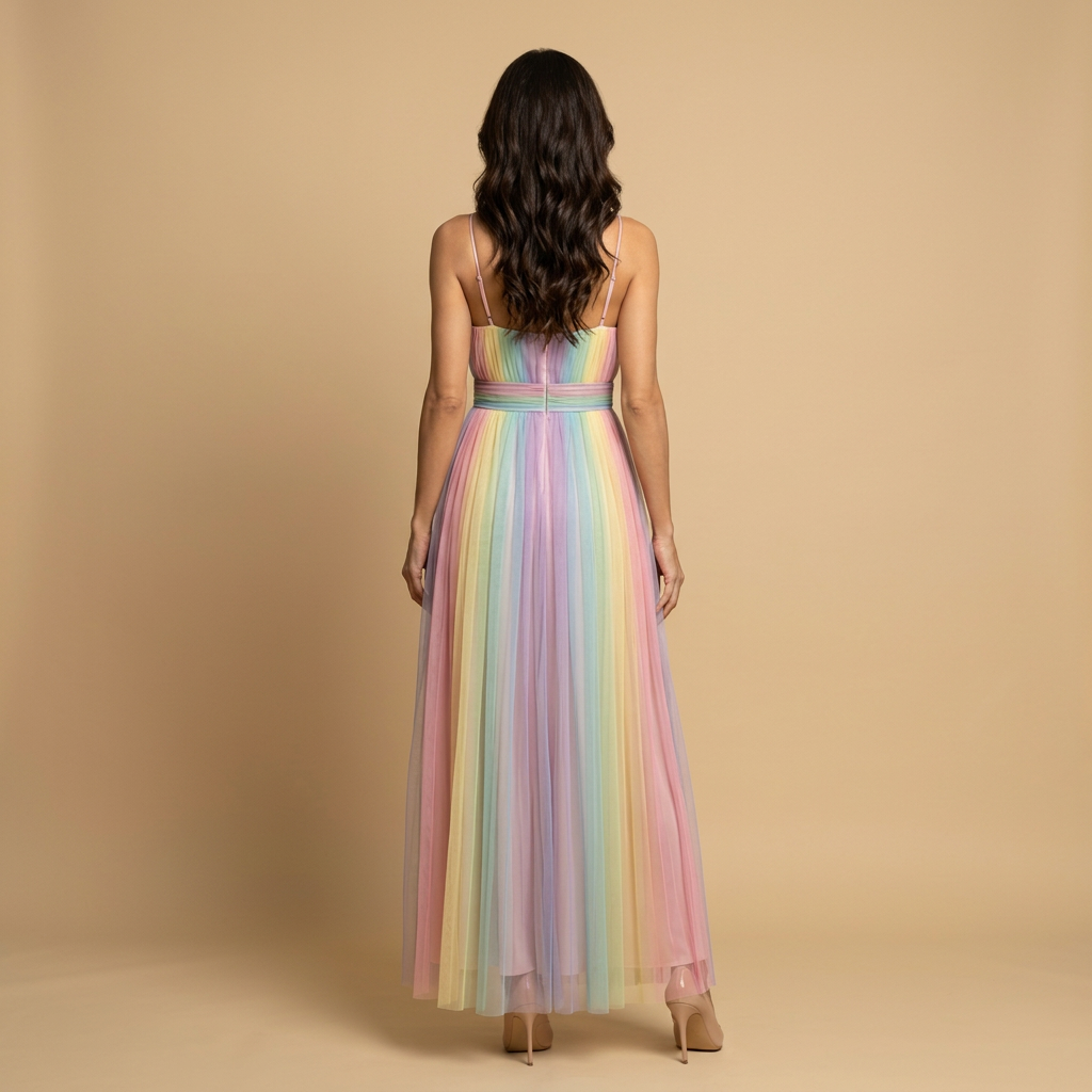 Vestido Largo Mujer de Tul Plisado Escote en V
