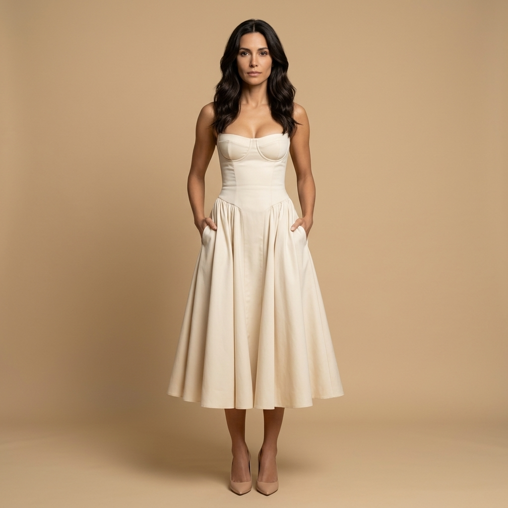 Vestido Midi Mujer Corset Palabra de Honor Falda de Vuelo con - Mavetta