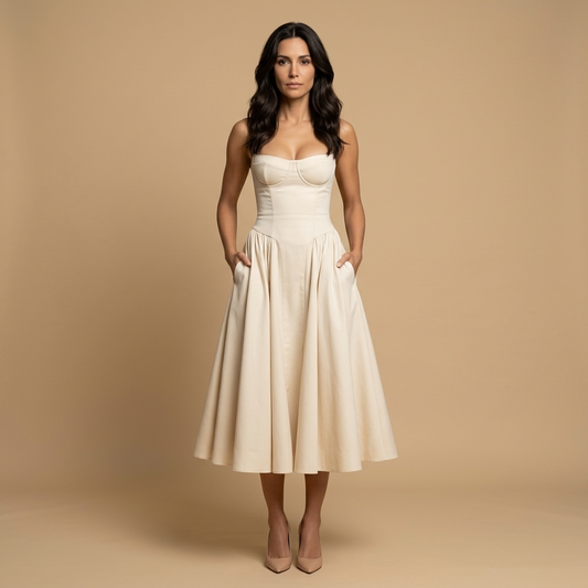 Vestido Midi Mujer Corset Palabra de Honor Falda de Vuelo con - Mavetta
