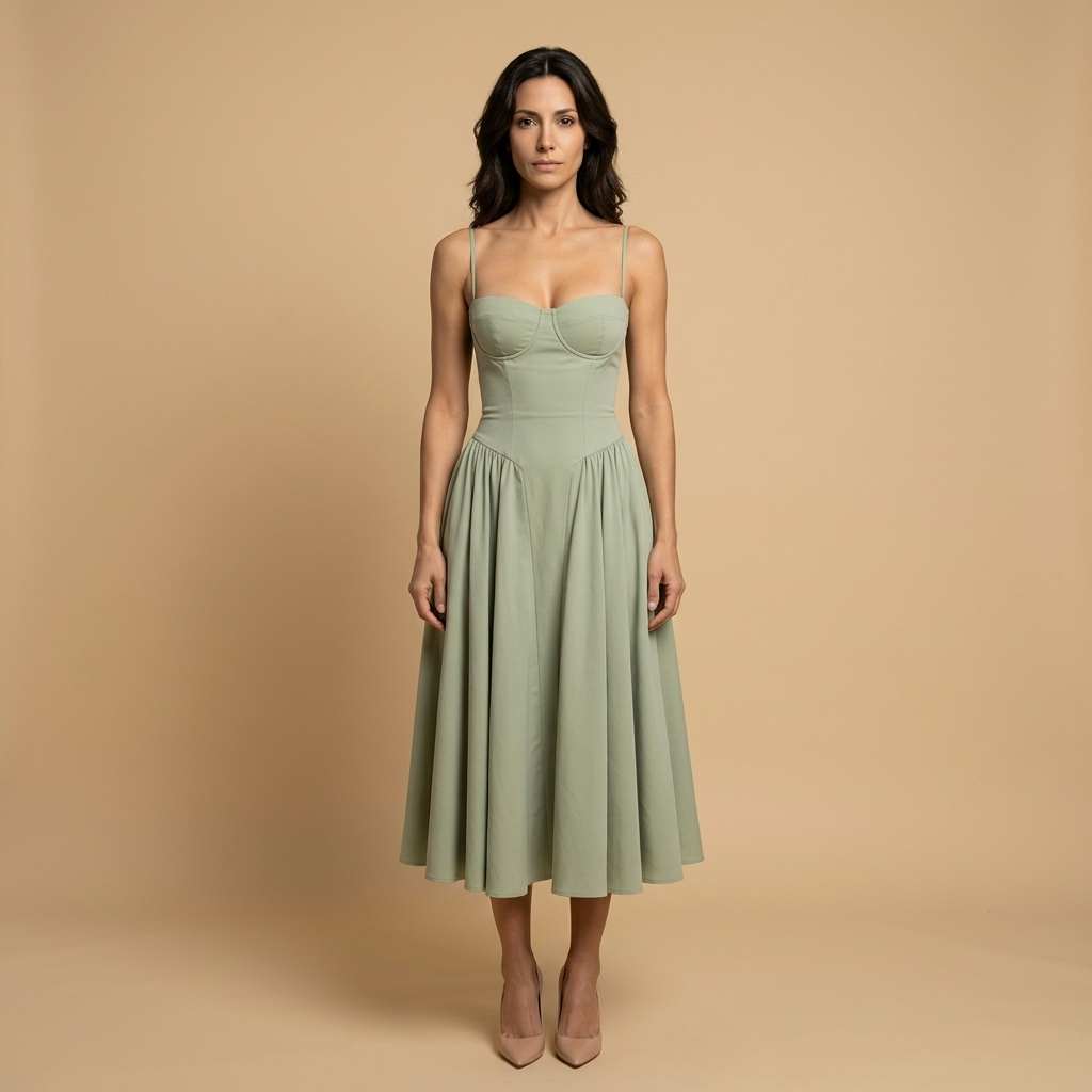 Vestido Midi Mujer Corset Palabra de Honor Falda de Vuelo con