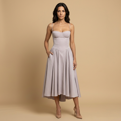 Vestido Midi Mujer Corset Palabra de Honor Falda de Vuelo con