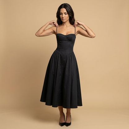 Vestido Midi Mujer Corset Palabra de Honor Falda de Vuelo con