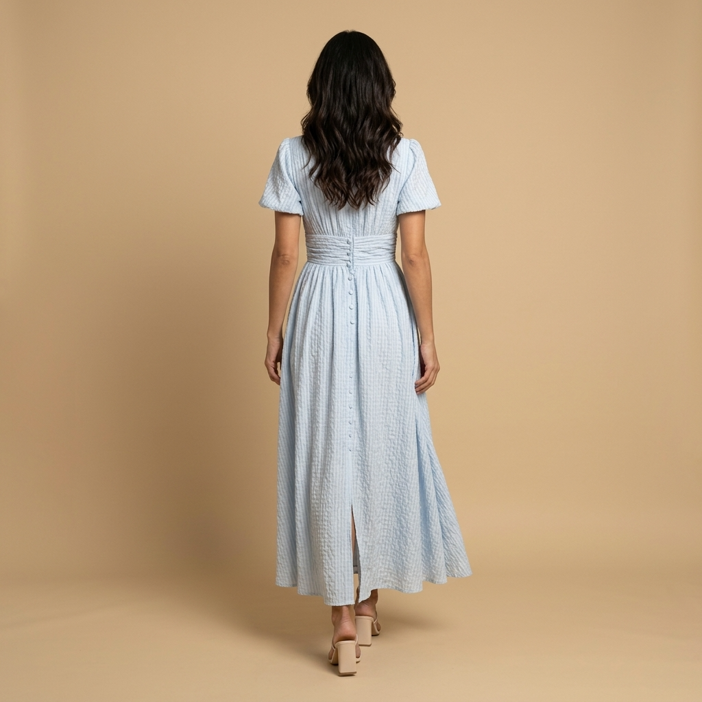 Vestido Midi Mujer Manga Mariposa Escote en V Cintura Smocking