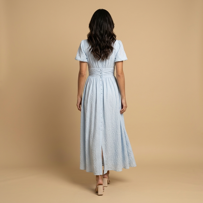 Vestido Midi Mujer Manga Mariposa Escote en V Cintura Smocking