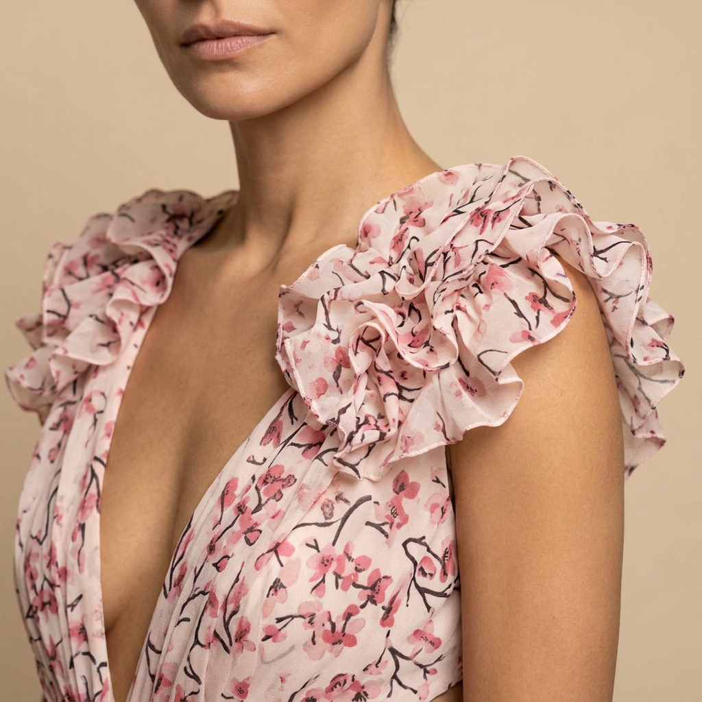Vestido Largo Mujer Floral Volantes Hombro Descubierto Cintura