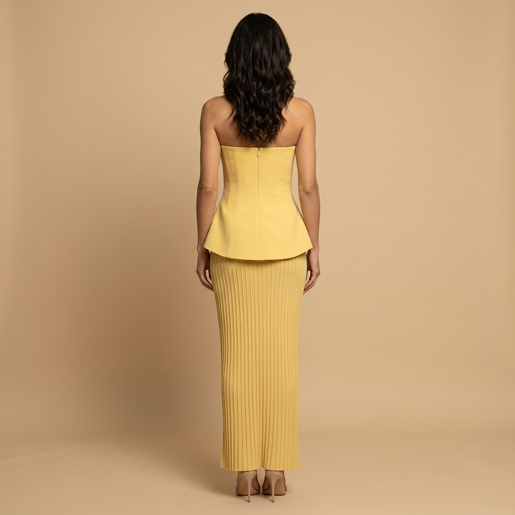 Vestido Largo Mujer Peplum Falda Acanalada Palabra de Honor