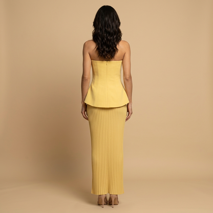Vestido Largo Mujer Peplum Falda Acanalada Palabra de Honor