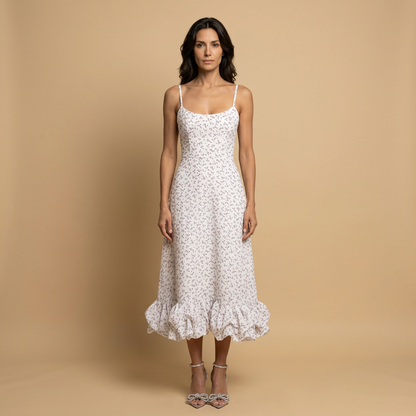 Vestido Midi Mujer Corset Tirantes Finos Volante Bajo - Mavetta