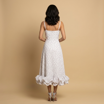 Vestido Midi Mujer Corset Tirantes Finos Volante Bajo