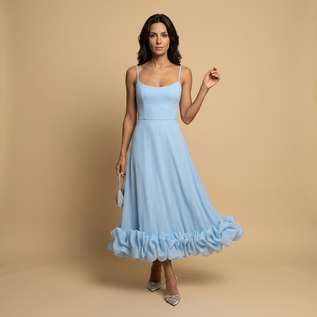 Vestido Midi Mujer Corset Tirantes Finos Volante Bajo