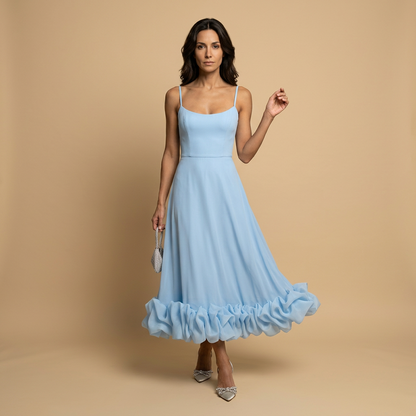 Vestido Midi Mujer Corset Tirantes Finos Volante Bajo