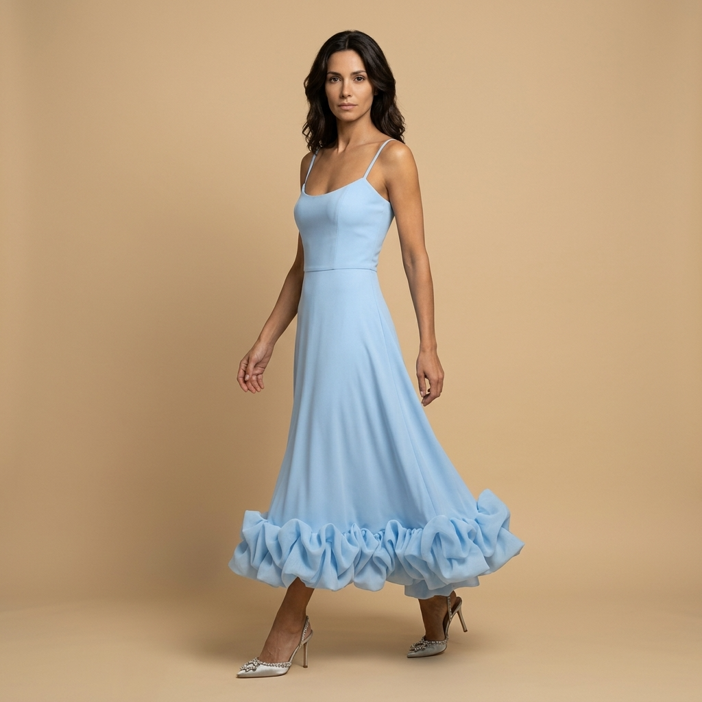 Vestido Midi Mujer Corset Tirantes Finos Volante Bajo