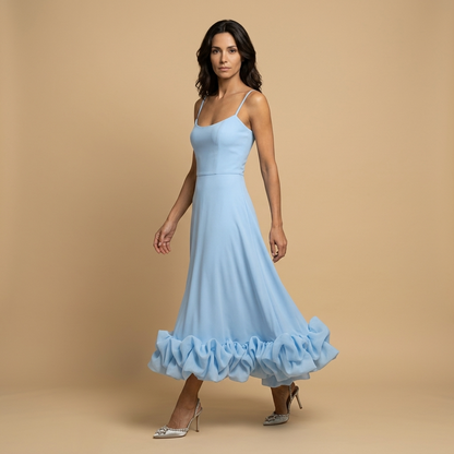 Vestido Midi Mujer Corset Tirantes Finos Volante Bajo