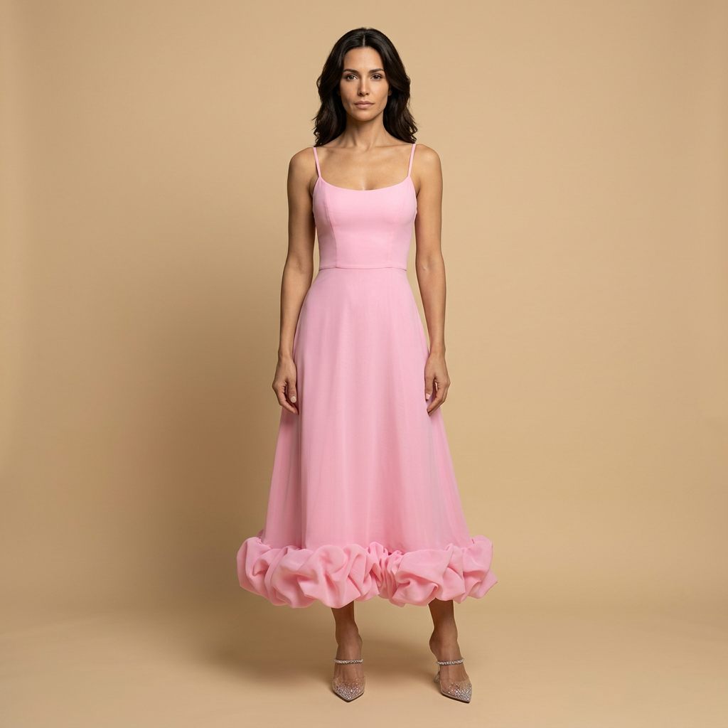 Vestido Midi Mujer Corset Tirantes Finos Volante Bajo