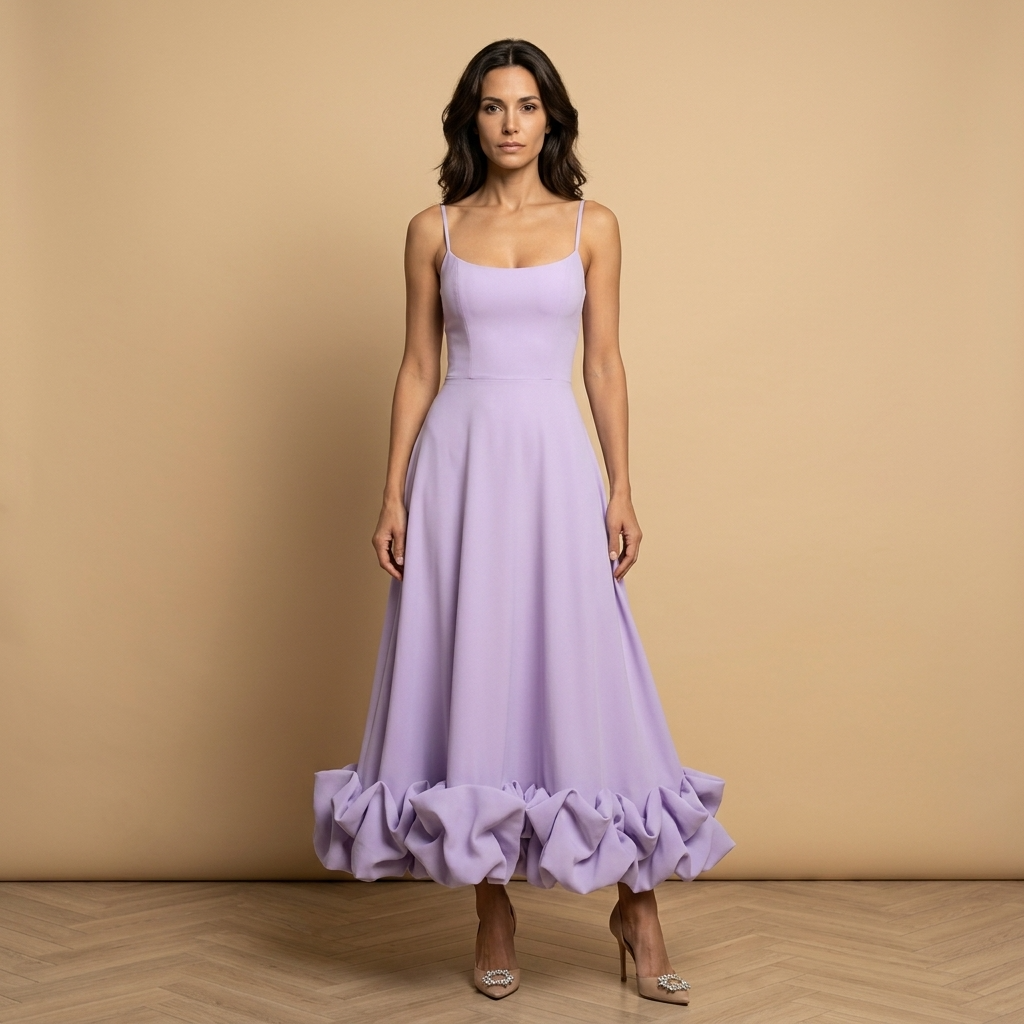 Vestido Midi Mujer Corset Tirantes Finos Volante Bajo