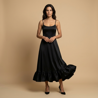 Vestido Midi Mujer Corset Tirantes Finos Volante Bajo