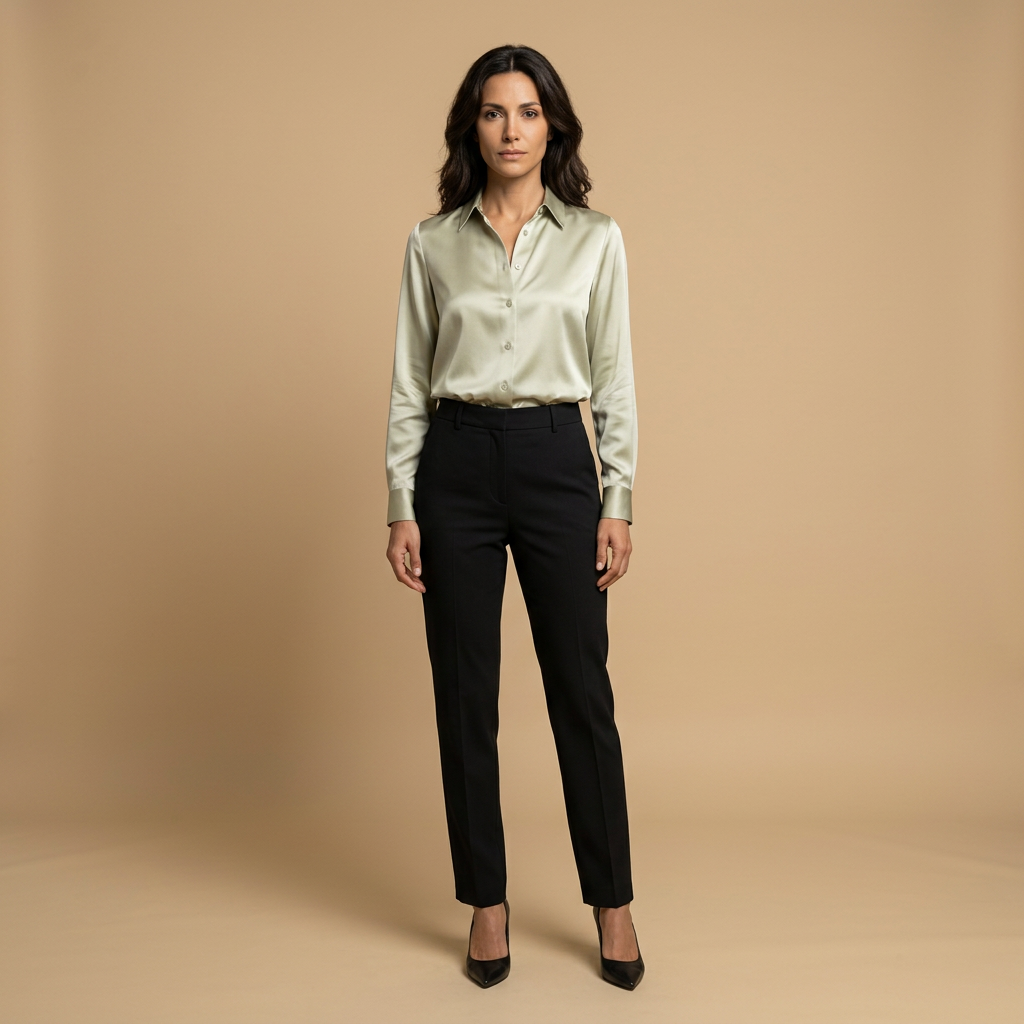 Blusa Mujer de Satén Manga Larga Cuello Camisero - Mavetta