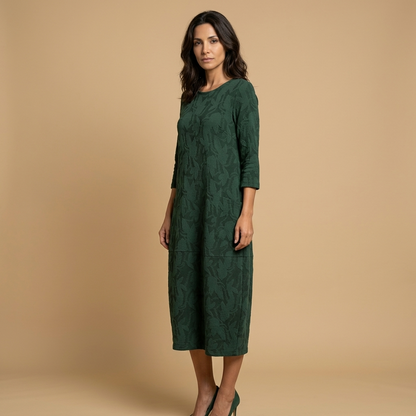 Vestido Midi Mujer Jacquard Manga Larga con Bolsillos