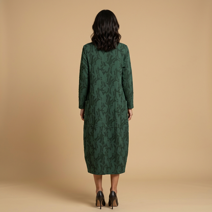 Vestido Midi Mujer Jacquard Manga Larga con Bolsillos