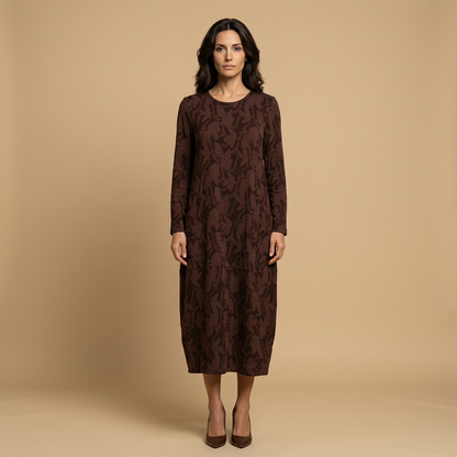 Vestido Midi Mujer Jacquard Manga Larga con Bolsillos