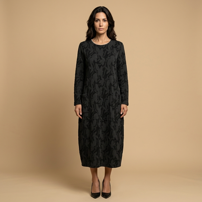 Vestido Midi Mujer Jacquard Manga Larga con Bolsillos