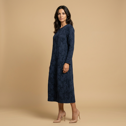Vestido Midi Mujer Jacquard Manga Larga con Bolsillos