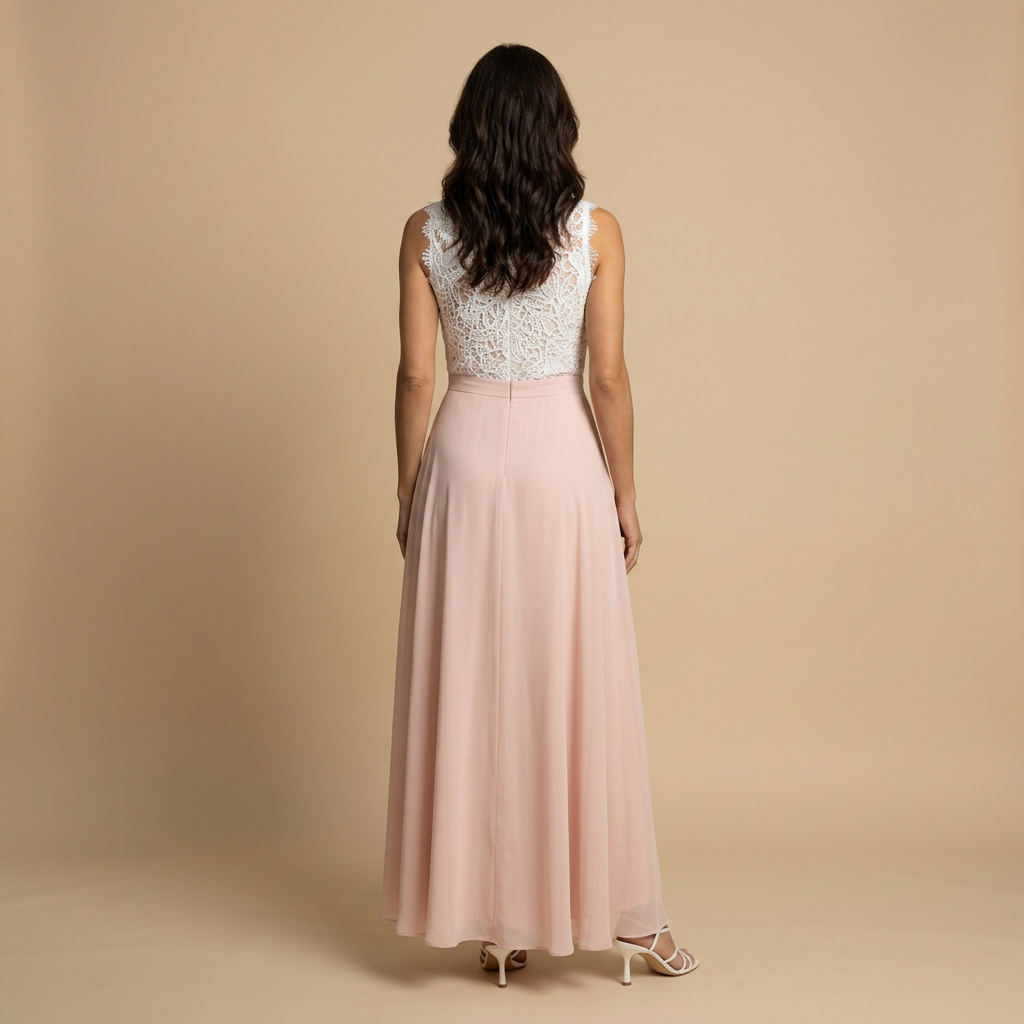 Vestido Largo Mujer Encaje Guipur Cuerpo Chifón Falda Vuelo