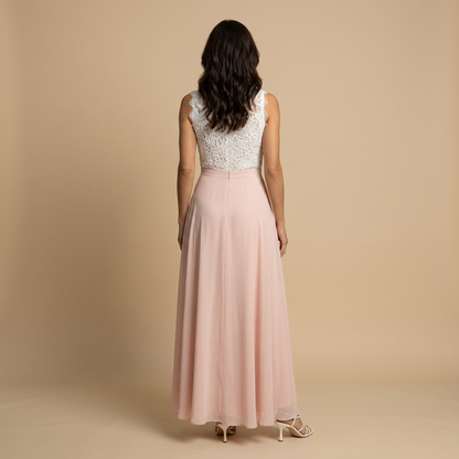 Vestido Largo Mujer Encaje Guipur Cuerpo Chifón Falda Vuelo