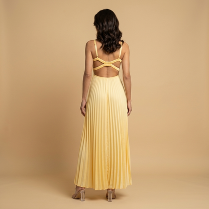 Vestido Midi Mujer Plisado Escote en V Tirantes Finos Cintura Alta