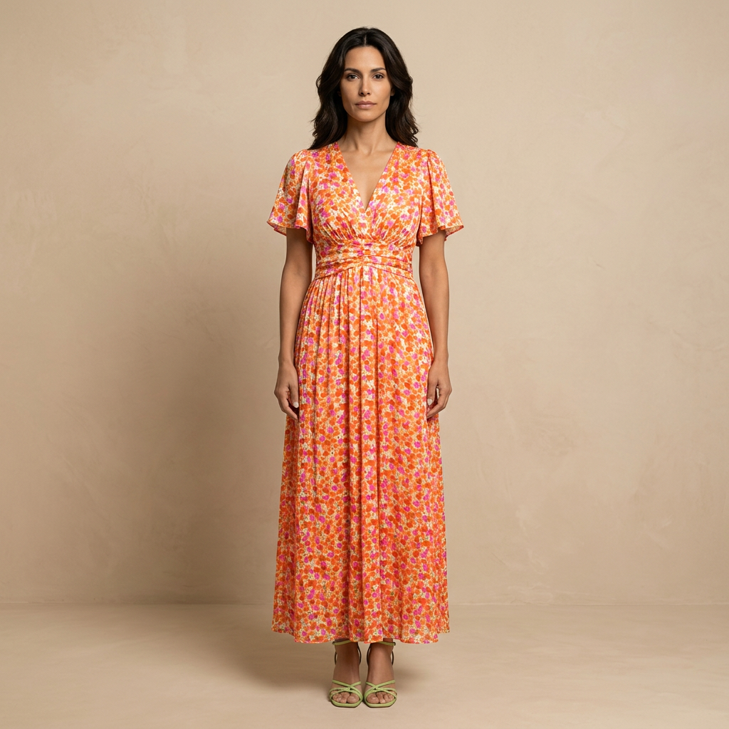 Vestido Largo Mujer Cruzado Escote en V Manga Mariposa - Mavetta