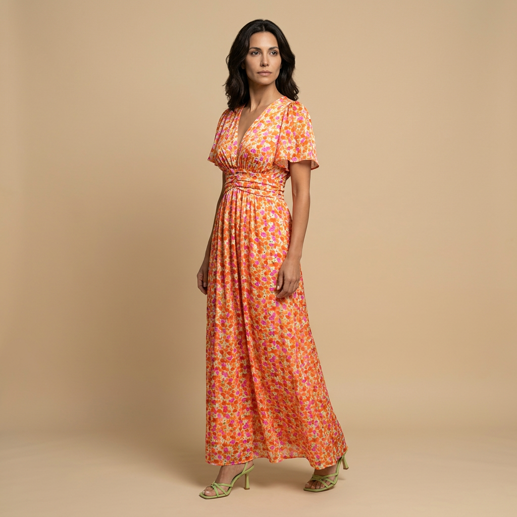 Vestido Largo Mujer Cruzado Escote en V Manga Mariposa