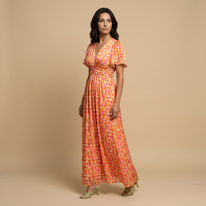 Vestido Largo Mujer Cruzado Escote en V Manga Mariposa