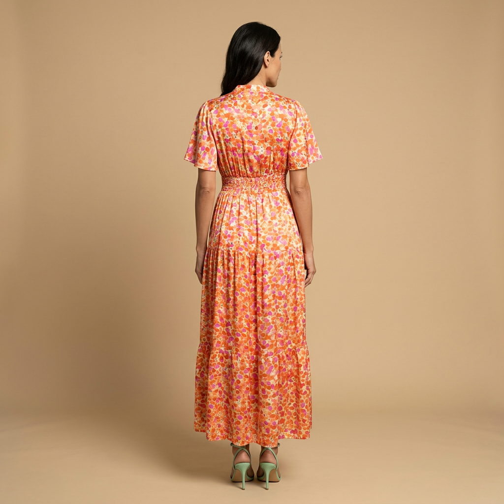 Vestido Largo Mujer Cruzado Escote en V Manga Mariposa