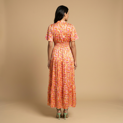 Vestido Largo Mujer Cruzado Escote en V Manga Mariposa
