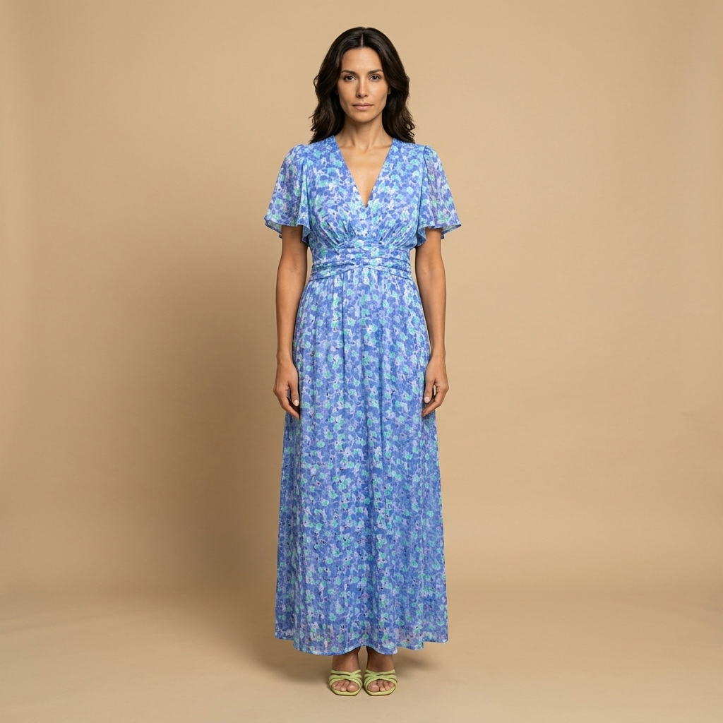 Vestido Largo Mujer Cruzado Escote en V Manga Mariposa