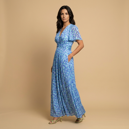 Vestido Largo Mujer Cruzado Escote en V Manga Mariposa