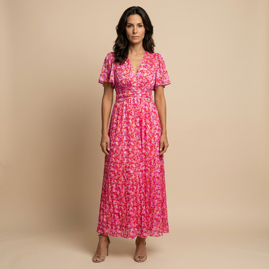 Vestido Largo Mujer Cruzado Escote en V Manga Mariposa