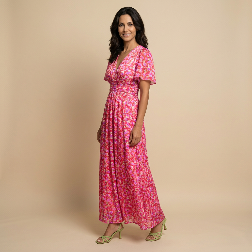 Vestido Largo Mujer Cruzado Escote en V Manga Mariposa
