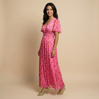 Vestido Largo Mujer Cruzado Escote en V Manga Mariposa