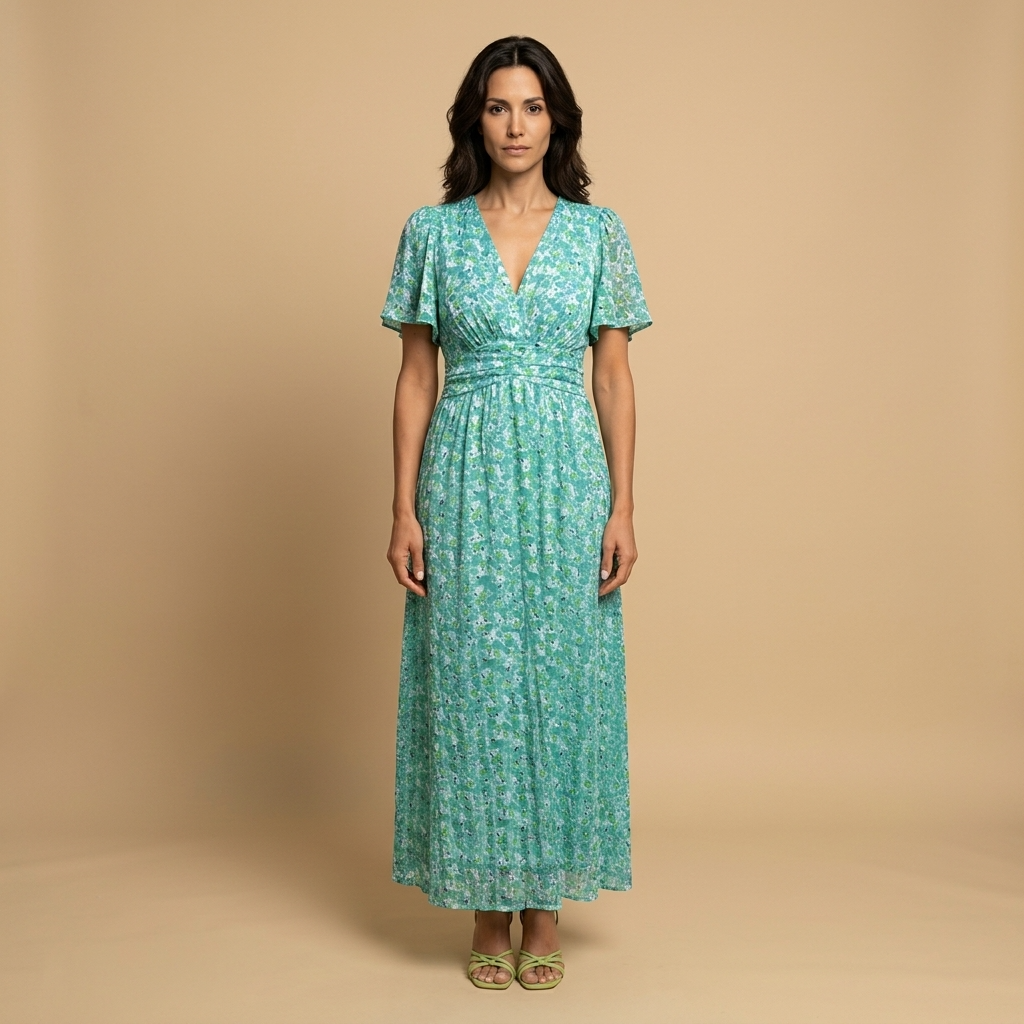 Vestido Largo Mujer Cruzado Escote en V Manga Mariposa