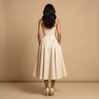 Vestido Midi Mujer Corset Palabra de Honor Falda de Vuelo con