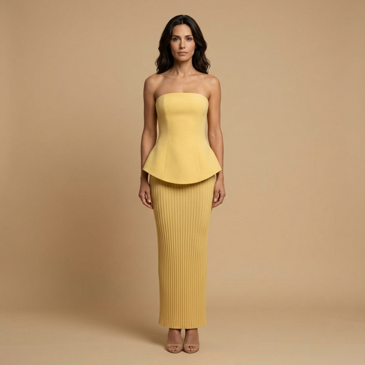Vestido Largo Mujer Peplum Falda Acanalada Palabra de Honor - Mavetta
