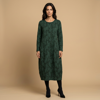 Vestido Midi Mujer Jacquard Manga Larga con Bolsillos - Mavetta