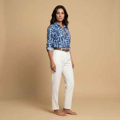 Blusa Camisera Mujer de Tejido Estampado Manga Larga
