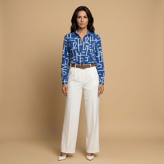 Blusa Camisera Mujer de Tejido Estampado Manga Larga - Mavetta