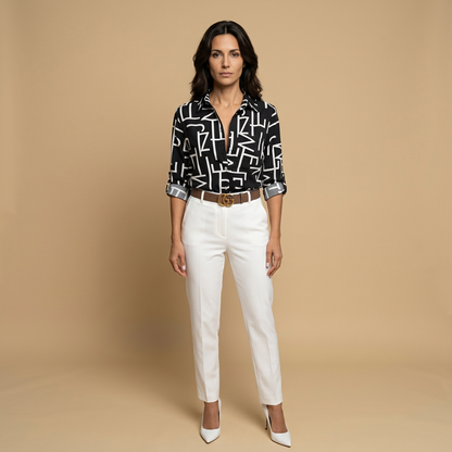 Blusa Camisera Mujer de Tejido Estampado Manga Larga