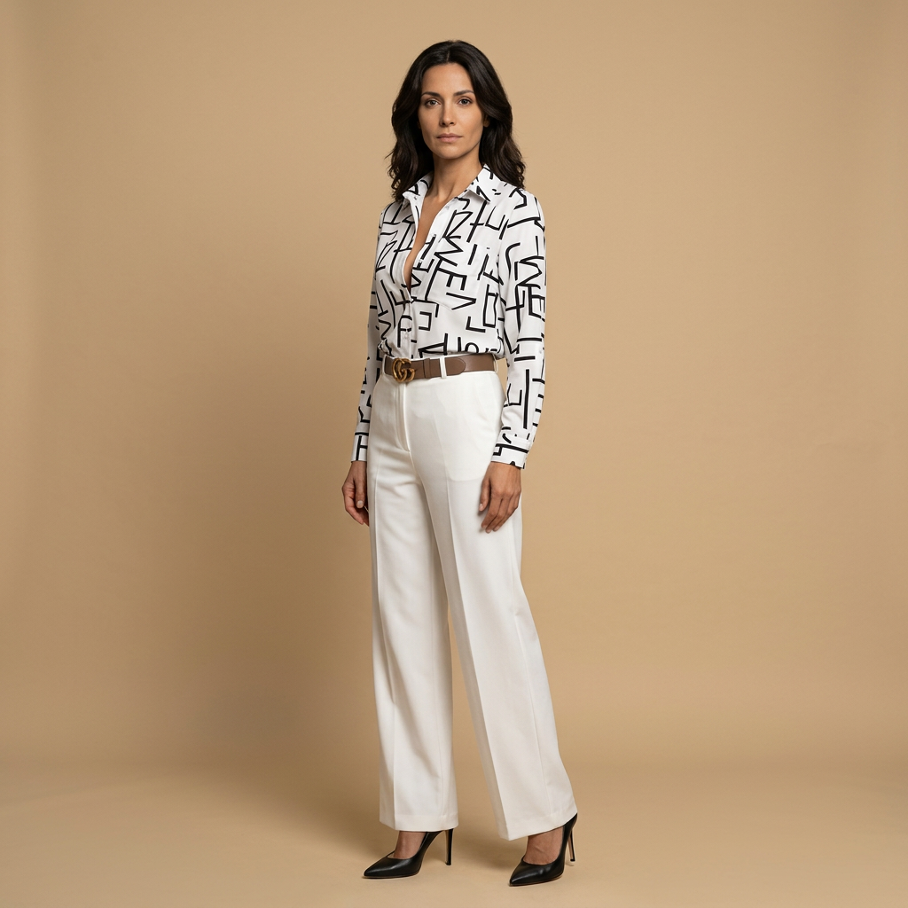 Blusa Camisera Mujer de Tejido Estampado Manga Larga