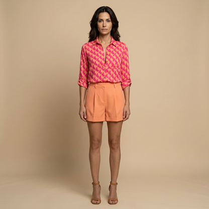 Blusa Camisera Mujer de Tejido Estampado Manga Larga