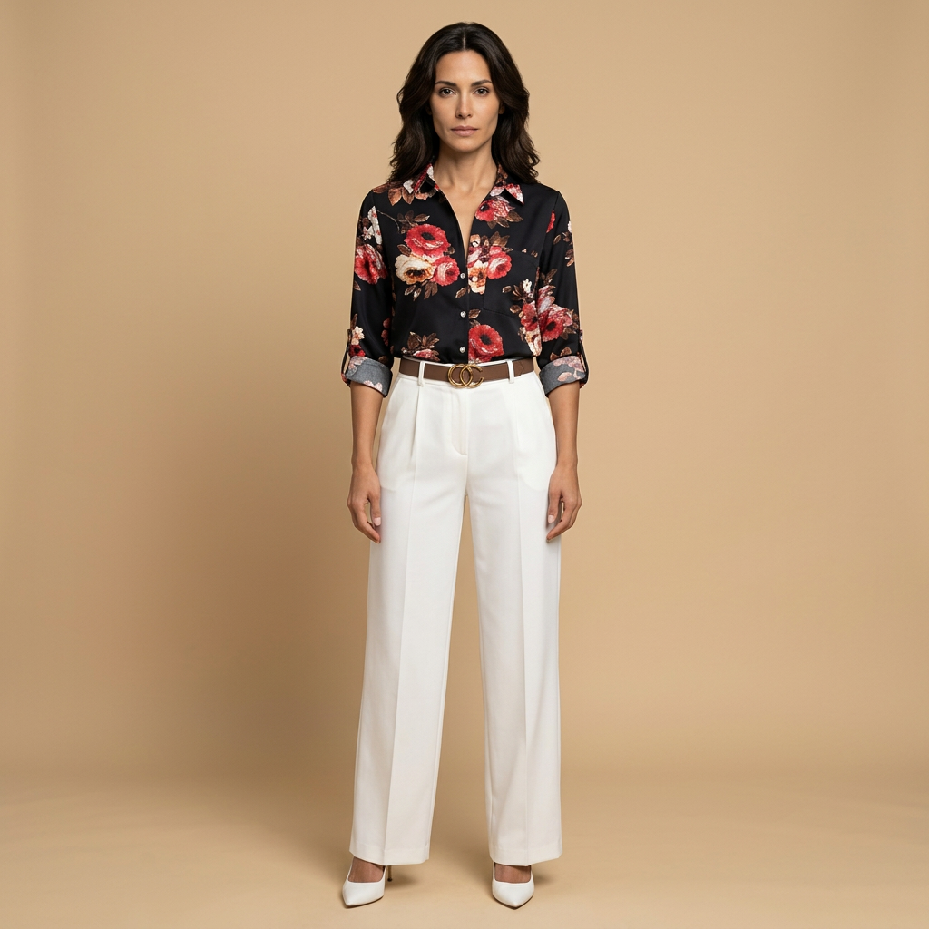 Blusa Camisera Mujer de Tejido Estampado Manga Larga
