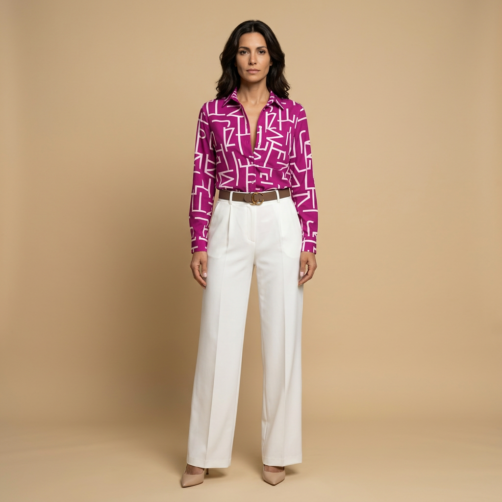 Blusa Camisera Mujer de Tejido Estampado Manga Larga